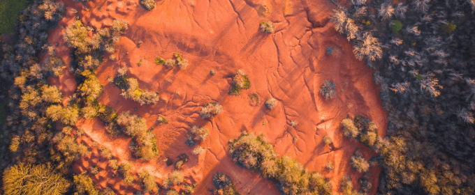 Aerial view of bauxite mine.